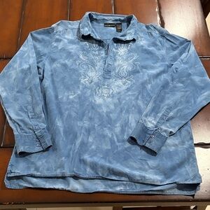Blue Stylish Long-Sleeve Shirt with embroidery pattern